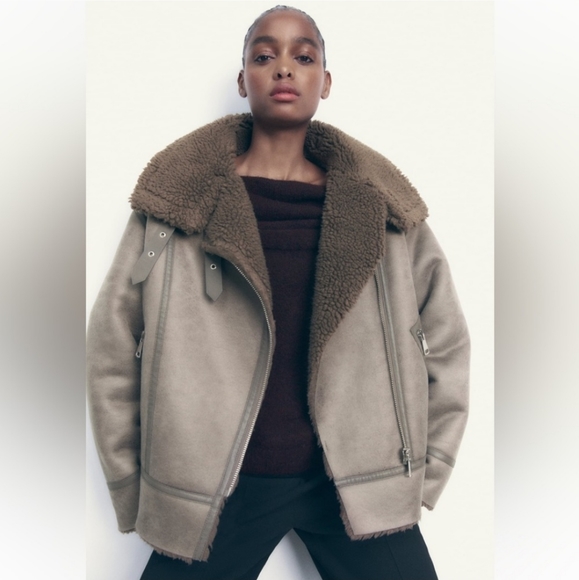 NWT ZARA DOUBLE FACED FAUX SHEARLING FUR JACKET - Picture 8 of 16